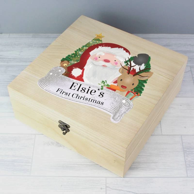 Personalised Colourful Santa Large Wooden Christmas Eve Box - Image 3