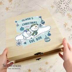 Personalised The Snowman And The Snowdog Large Wooden Christmas Eve Box