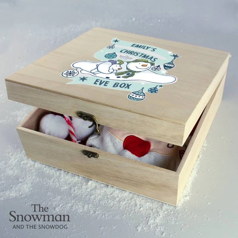 Personalised The Snowman And The Snowdog Large Wooden Christmas Eve Box - Image 2