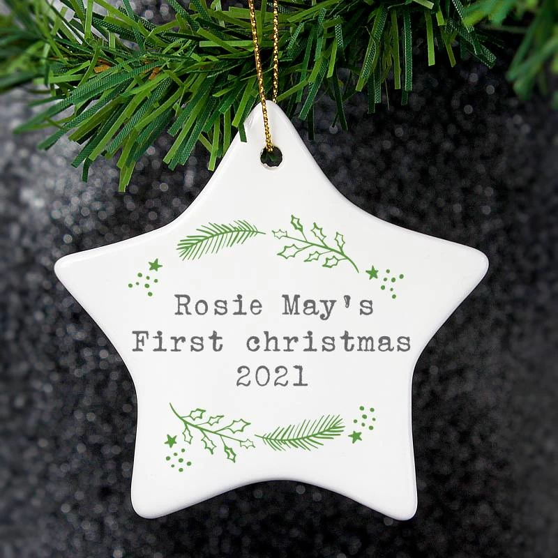 Personalised Christmas Holly Ceramic Star Decoration - Image 2