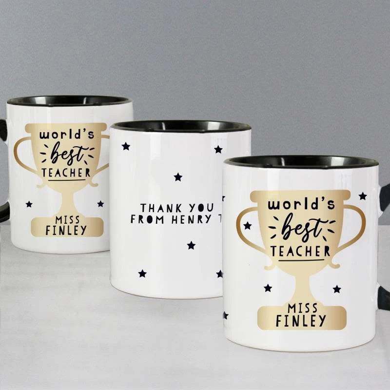 Personalised World's Best Teacher Trophy Black Handled Mug - Image 2