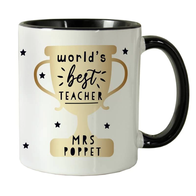 Personalised World's Best Teacher Trophy Black Handled Mug - Image 3