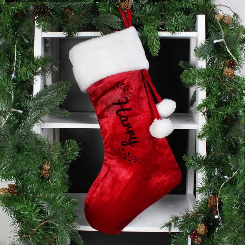 Personalised Holly Red Christmas Stocking - Image 3