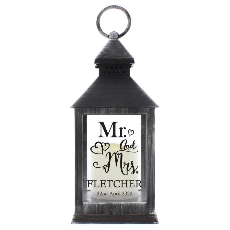 Personalised Mr And Mrs Rustic Black Lantern - Image 2