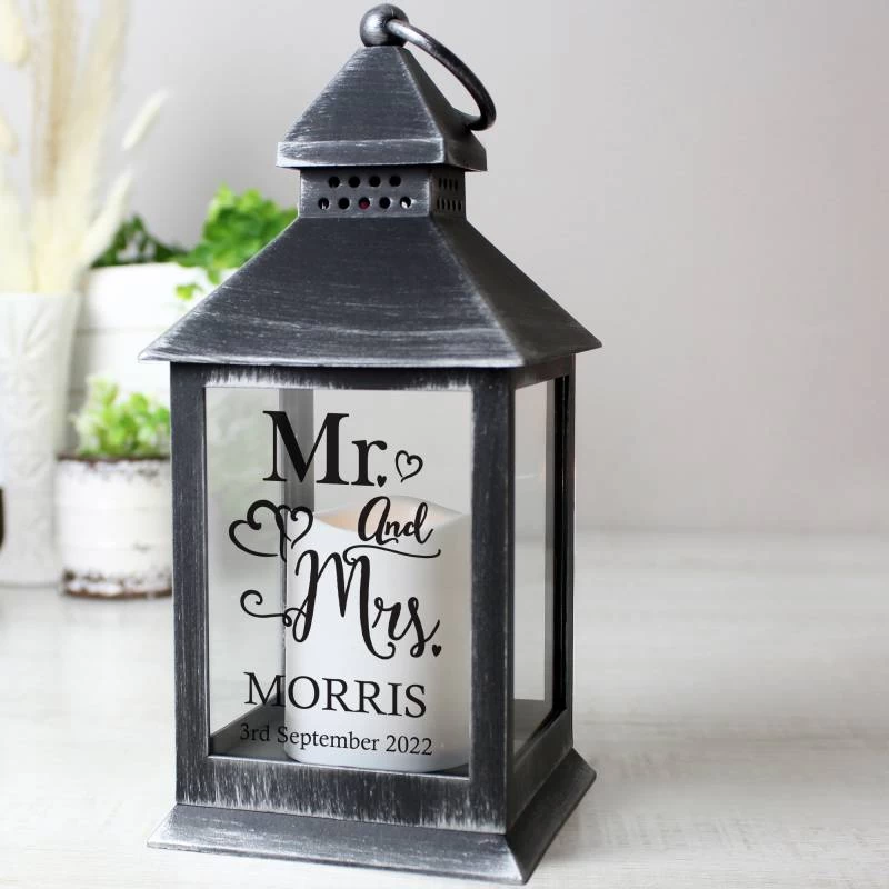 Personalised Mr And Mrs Rustic Black Lantern - Image 3
