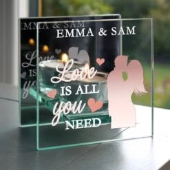 Personalised 'Love Is All You Need' Mirrored Glass Tea Light Holder