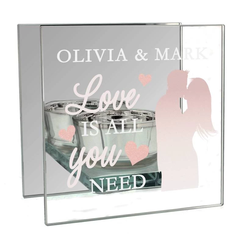 Personalised 'Love Is All You Need' Mirrored Glass Tea Light Holder - Image 2