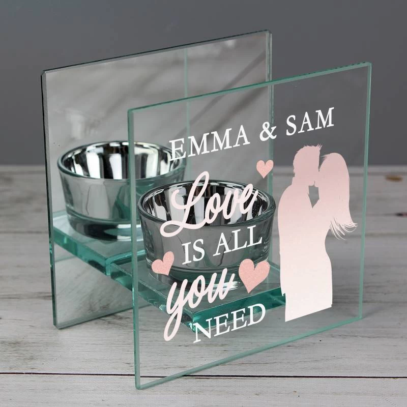Personalised 'Love Is All You Need' Mirrored Glass Tea Light Holder - Image 3