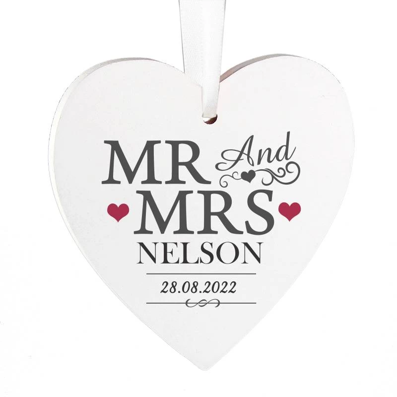 Personalised Mr & Mrs Wooden Heart Decoration - Image 2