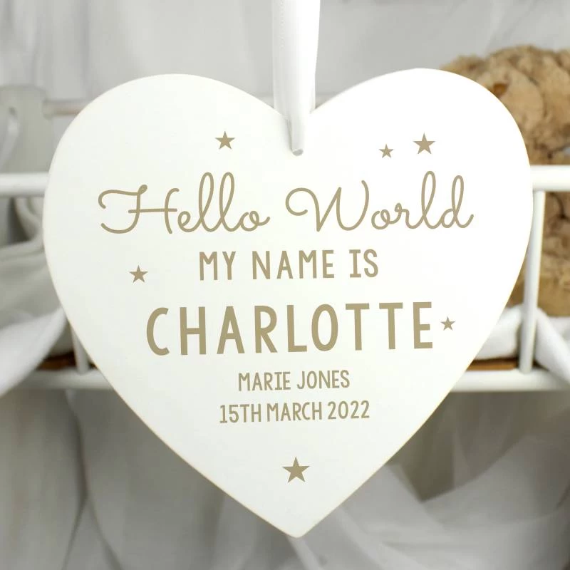 Personalised Hello World Wooden Heart Decoration - Image 3