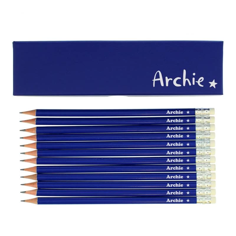 Personalised Star Box And 12 Blue HB Pencils - Image 2