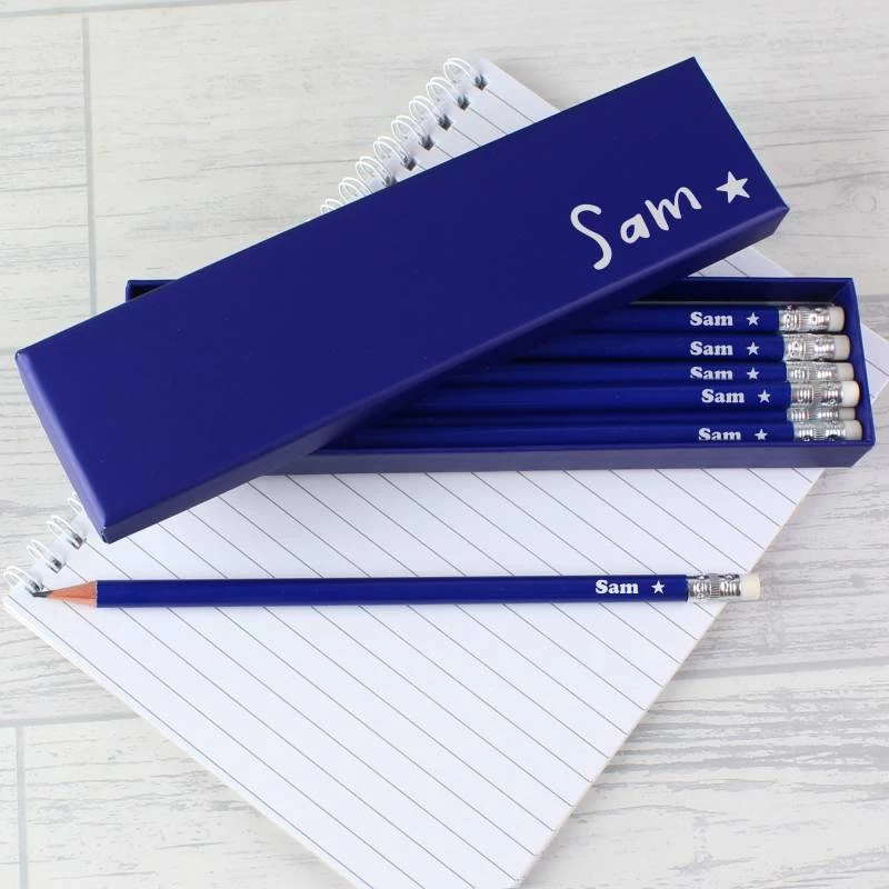 Personalised Star Box And 12 Blue HB Pencils - Image 3