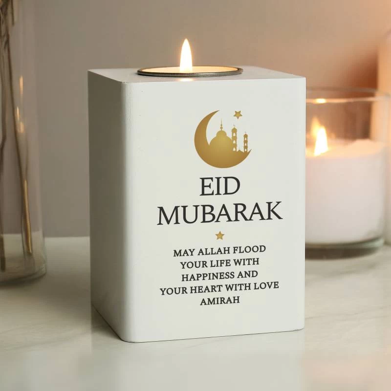 Personalised Eid White Wooden Tea Light Holder - Image 2