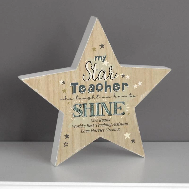 Personalised My Teacher Is A Star Rustic Wooden Star Decoration - Image 2