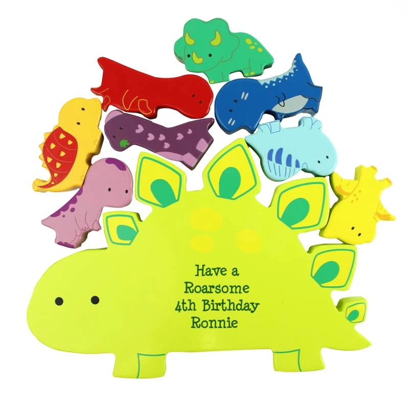 Personalised Free Text Wooden Dinosaur Stacker Toy - Image 2