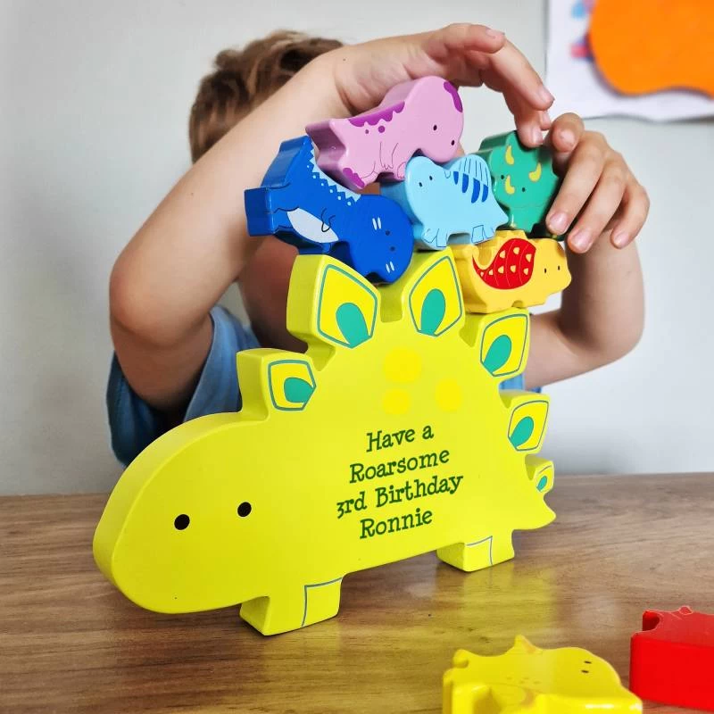 Personalised Free Text Wooden Dinosaur Stacker Toy - Image 3