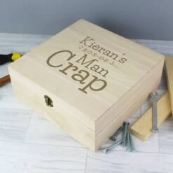 Personalised Box Of Man Crap Large Wooden Keepsake Box