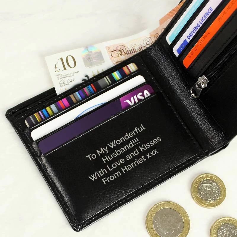 Personalised Free Text Black Leather Wallet - Image 3