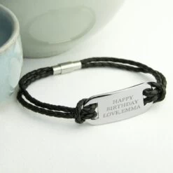 Personalised Men's Statement Leather Bracelet In Black