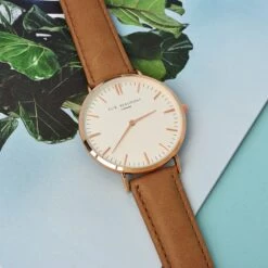Vintage Personalised Leather Watch In Camel