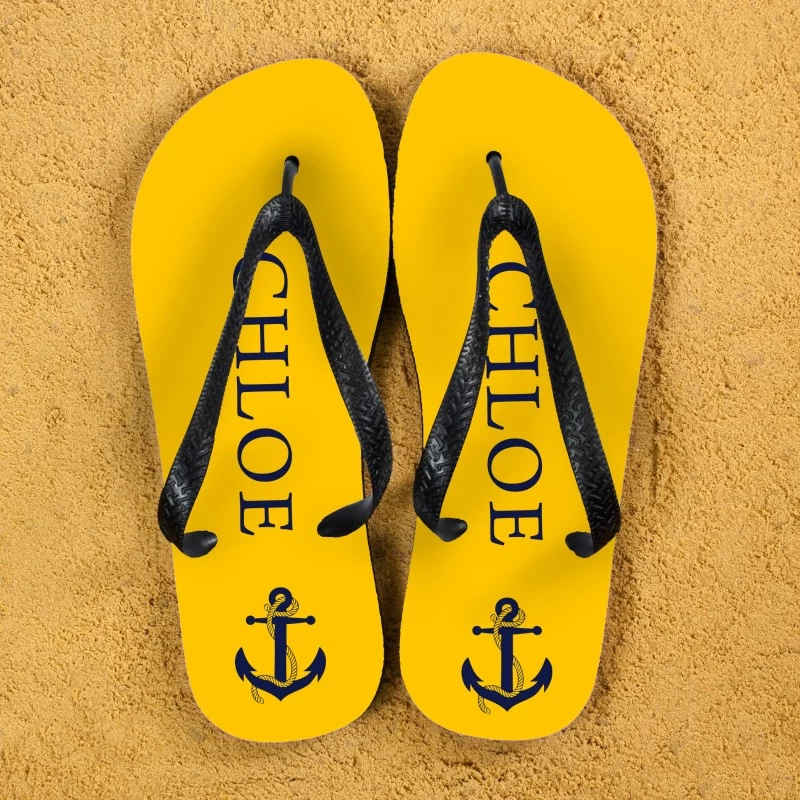 Personalised Flip Flops In Yellow And Blue