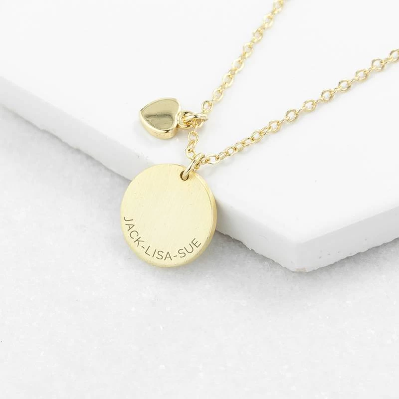 Personalised Heart And Disk Family Necklace In Gold