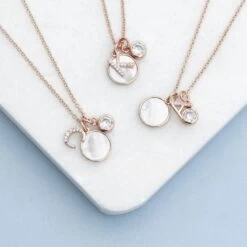 Rose Gold Initial Necklace With Mother Of Pearl And Swarovski Crystal