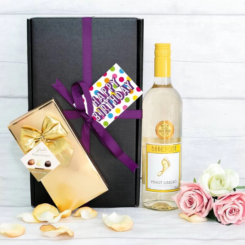 Happy Birthday White Wine And Belgian Chocolates