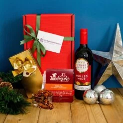 Christmas Mulled Wine, Belgian Chocolates Hamper And Gourmet Popcorn